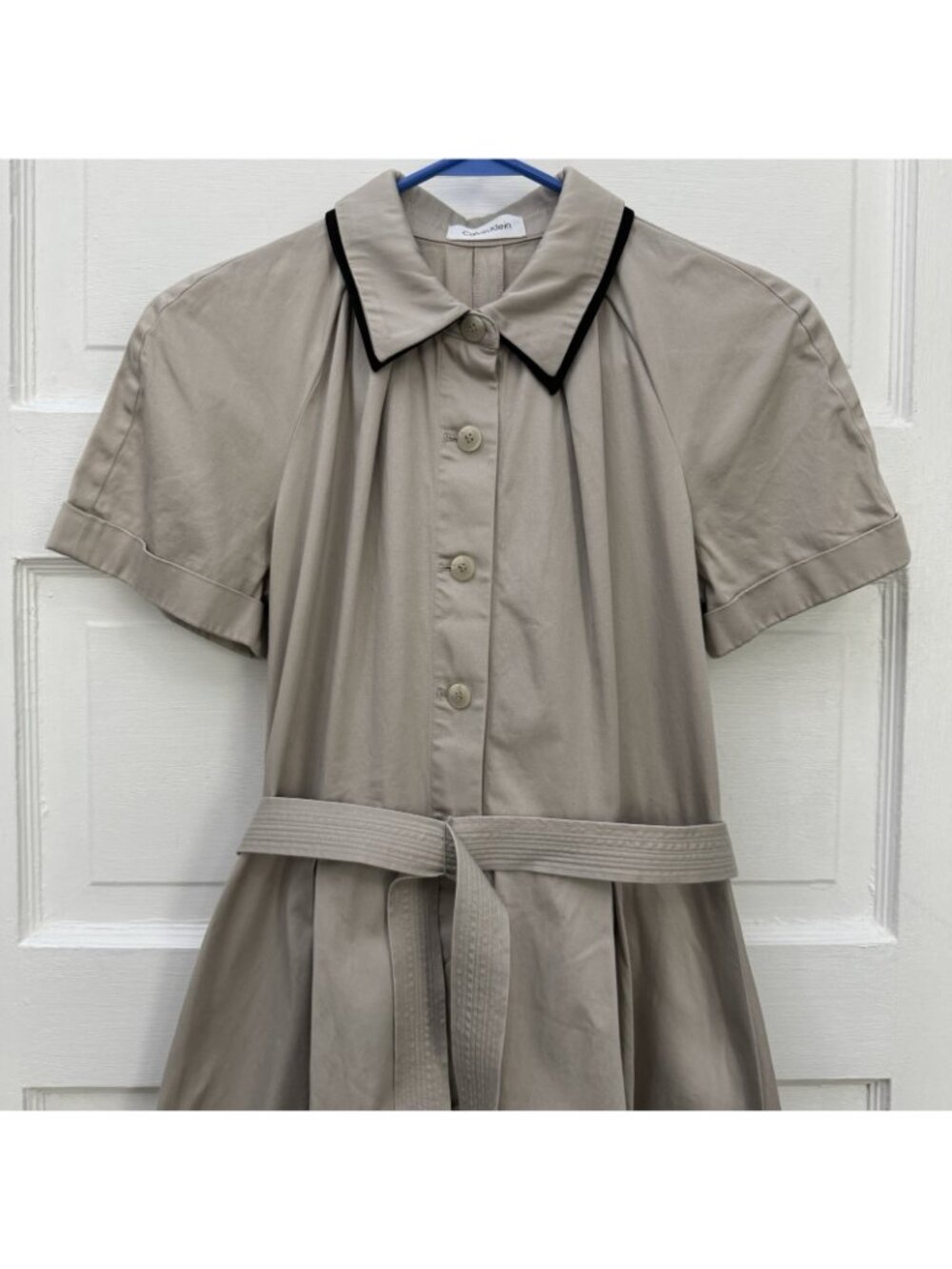 Calvin Klein Women’s XS Beige Cotton Belted Fit & Flare Shirtdress - Picture 3 of 12